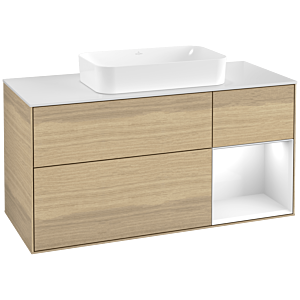 Villeroy und Boch Finion Waschtischunterschrank G711GFPC 120x60,3x50,1cm, Regal rechts Glossy white lacquer, Oak Veneer