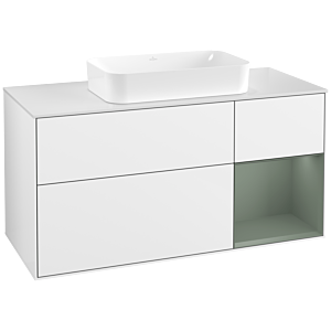Villeroy et Boch Finion G711GMGF 120x60,3x50,1cm, étagère à droite Olive Matt Lacquer , laqué blanc brillant