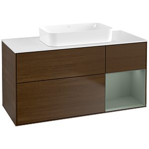 Villeroy und Boch Finion Waschtischunterschrank G711GMGN 120x60,3x50,1cm, Regal rechts Olive Matt Lacquer, Walnut veneer