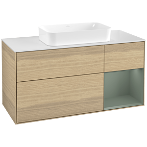 Villeroy und Boch Finion Waschtischunterschrank G711GMPC 120x60,3x50,1cm, Regal rechts Olive Matt Lacquer, Oak Veneer
