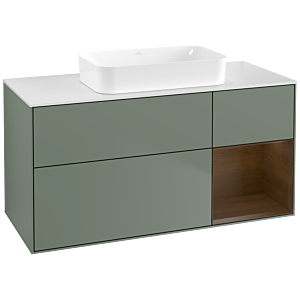 Villeroy und Boch Finion Waschtischunterschrank G711GNGM 120x60,3x50,1cm, Regal rechts Walnut veneer, Olive Matt Lacquer