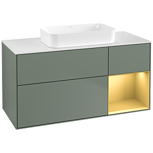 Villeroy et Boch Finion G711HFGM 120x60.3x50.1cm, étagère droite or mat, Olive Matt Lacquer