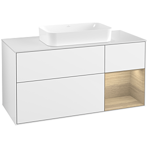 Villeroy und Boch Finion Waschtischunterschrank G711PCGF 120x60,3x50,1cm, Regal rechts Oak Veneer, Glossy white lacquer