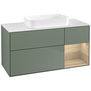 Villeroy und Boch Finion Waschtischunterschrank G711PCGM 120x60,3x50,1cm, Regal rechts Oak Veneer, Olive Matt Lacquer