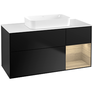 Villeroy und Boch Finion Waschtischunterschrank G711PCPD 120x60,3x50,1cm, Regal rechts Oak Veneer, Black matt lacquer