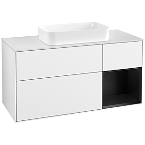 Villeroy et Boch Finion Villeroy et Boch G711PDGF 120x60.3x50.1cm, étagère à droite Laque noire mate, Laque blanche brillante