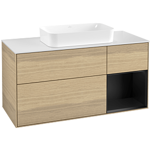 Villeroy und Boch Finion Waschtischunterschrank G711PDPC 120x60,3x50,1cm, Regal rechts Black matt lacquer, Oak Veneer