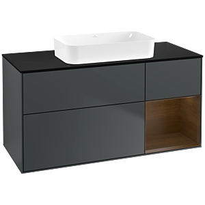 Villeroy und Boch Finion Waschtischunterschrank G712GNHG 120x60,3x50,1cm, Regal rechts Walnut veneer, Midnight Blue Matt Lacquer