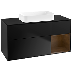 Villeroy und Boch Finion Waschtischunterschrank G712GNPD 120x60,3x50,1cm, Regal rechts Walnut veneer, Black matt lacquer