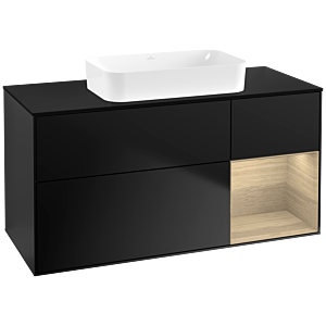 Villeroy und Boch Finion Waschtischunterschrank G712PCPD 120x60,3x50,1cm, Regal rechts Oak Veneer, Black matt lacquer