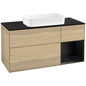 Villeroy und Boch Finion Waschtischunterschrank G712PDPC 120x60,3x50,1cm, Regal rechts Black matt lacquer, Oak Veneer