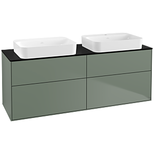 Villeroy und Boch Finion Waschtischunterschrank G72200GM 160x60,3x50,1cm, Glass Black Matt, Olive Matt Lacquer