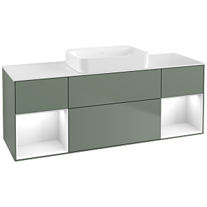 Villeroy et Boch Finion Villeroy et Boch G741GFGM 160x60.3x50.1cm, étagères Laque blanc brillant, Olive Matt Lacquer