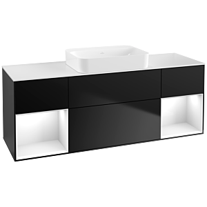 Villeroy et Boch Finion Villeroy et Boch G741GFPD 160x60.3x50.1cm, étagères Laque blanche brillante, Laque noire mate