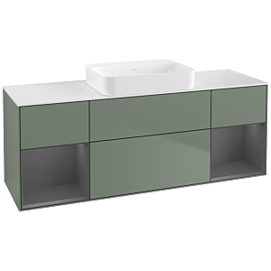 Villeroy et Boch Finion G741GKGM 160x60,3x50,1cm, étagères laqué anthracite mat, Olive Matt Lacquer