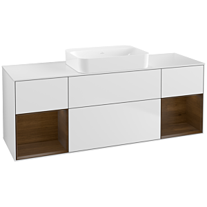 Villeroy und Boch Finion Waschtischunterschrank G741GNMT 160x60,3x50,1cm, Regale Walnut veneer, White matt lacquer