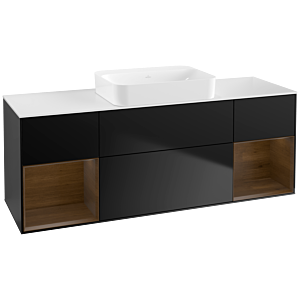 Villeroy und Boch Finion Waschtischunterschrank G741GNPD 160x60,3x50,1cm, Regale Walnut veneer, Black matt lacquer