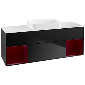 Villeroy und Boch Finion Waschtischunterschrank G741HBPD 160x60,3x50,1cm, Regale Peony matt lacquer, Black matt lacquer