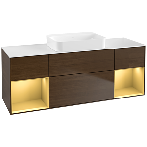 Villeroy et Boch Finion Villeroy et Boch G741HFGN 160x60.3x50.1cm, étagères laqué or mat, placage noyer