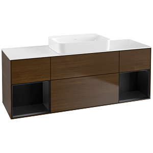 Villeroy und Boch Finion Waschtischunterschrank G741PDGN 160x60,3x50,1cm, Regale Black matt lacquer, Walnut veneer