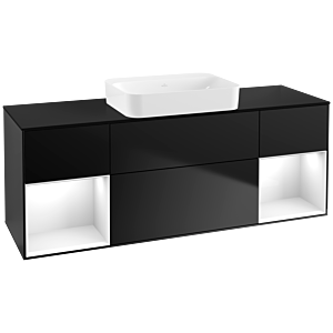 Villeroy und Boch Finion Waschtischunterschrank G742GFPD 160x60,3x50,1cm, Regale Glossy white lacquer, Black matt lacquer