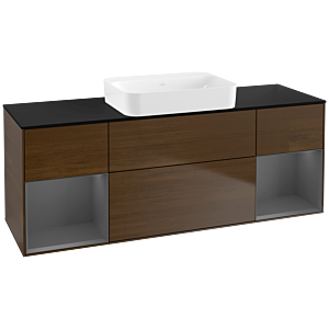 Villeroy und Boch Finion Waschtischunterschrank G742GKGN 160x60,3x50,1cm, Regale Anthracite matt lacquer, Walnut veneer