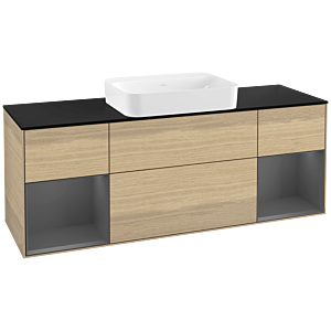 Villeroy und Boch Finion Waschtischunterschrank G742GKPC 160x60,3x50,1cm, Regale Anthracite matt lacquer, Oak Veneer