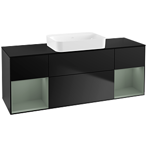Villeroy und Boch Finion Waschtischunterschrank G742GMPD 160x60,3x50,1cm, Regale Olive matt lacquer, Black matt lacquer