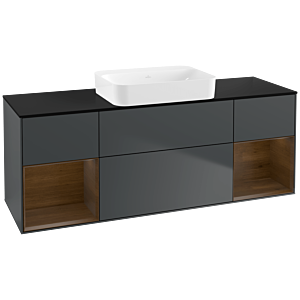 Villeroy und Boch Finion Waschtischunterschrank G742GNHG 160x60,3x50,1cm, Regale Walnut veneer, Midnight Blue Matt Lacquer