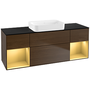 Villeroy und Boch Finion Waschtischunterschrank G742HFGN 160x60,3x50,1cm, Regale Gold matt lacquer, Walnut veneer