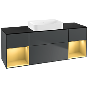 Villeroy et Boch Finion G742HFHG 160x60.3x50.1cm, étagères laqué mat or, Midnight Blue Matt Lacquer