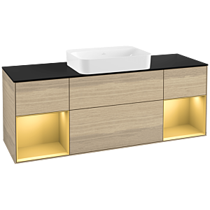 Villeroy et Boch Finion G742HFPC 160x60.3x50.1cm, étagères laqué mat or, Oak Veneer