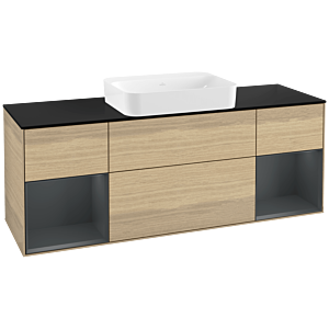Villeroy und Boch Finion Waschtischunterschrank G742HGPC 160x60,3x50,1cm, Regale Midnight matt lacquer, Oak Veneer