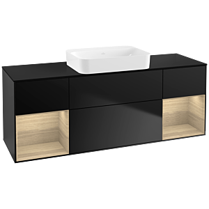 Villeroy und Boch Finion Waschtischunterschrank G742PCPD 160x60,3x50,1cm, Regale Oak Veneer, Black matt lacquer