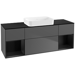 Villeroy und Boch Finion Waschtischunterschrank G742PDGK 160x60,3x50,1cm, Regale Black matt lacquer, Anthracite matt