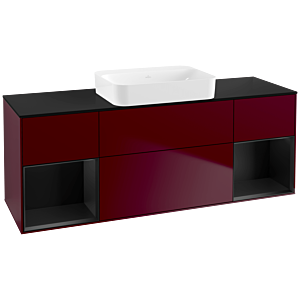 Villeroy et Boch Finion G742PDHB 160x60.3x50.1cm, étagères laqué noir mat, Peony Matt