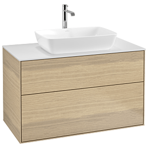 Villeroy et Boch Finion G76100PC 100x60.3cm, Emotion, plaque de recouvrement blanc mat, Oak Veneer