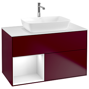 Villeroy und Boch Finion Waschtischunterschrank G771GFHB 100cm, Abdeckplatte white matt, Emotion, Regale Glossy white lacquer, Peony Matt