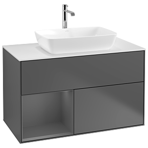 Villeroy und Boch Finion Waschtischunterschrank G771GKGK 100cm, Abdeckplatte white matt, Emotion, Regale Anthracite matt lacquer, Anthracite matt