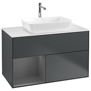 Villeroy und Boch Finion Waschtischunterschrank G771GKHG 100cm, Abdeckplatte white matt, Emotion, Regale Anthracite matt lacquer, Midnight Blue Matt Lacquer