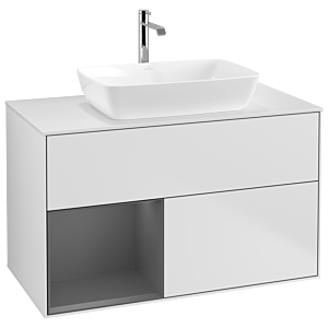 Villeroy und Boch Finion Waschtischunterschrank G771GKMT 100cm, Abdeckplatte white matt, Emotion, Regale Anthracite matt lacquer, White matt lacquer