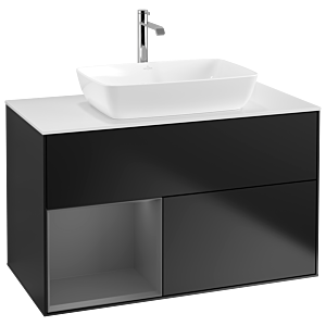 Villeroy und Boch Finion Waschtischunterschrank G771GKPD 100cm, Abdeckplatte white matt, Emotion, Regale Anthracite matt lacquer, Black matt lacquer