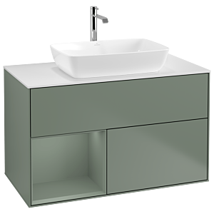 Villeroy und Boch Finion Waschtischunterschrank G771GMGM 100cm, Abdeckplatte white matt, Emotion, Regale Olive matt lacquer, Olive Matt Lacquer