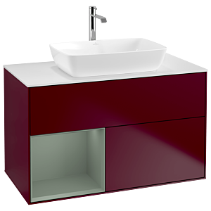 Villeroy und Boch Finion Waschtischunterschrank G771GMHB 100cm, Abdeckplatte white matt, Emotion, Regale Olive matt lacquer, Peony Matt