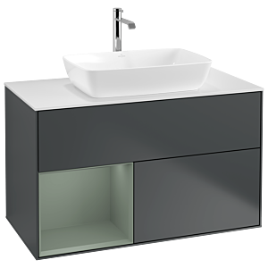 Villeroy und Boch Finion Waschtischunterschrank G771GMHG 100cm, Abdeckplatte white matt, Emotion, Regale Olive matt lacquer, Midnight Blue Matt Lacquer