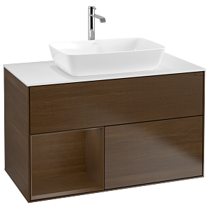 Villeroy und Boch Finion Waschtischunterschrank G771GNGN 100cm, Abdeckplatte white matt, Emotion, Regale Walnut Veneer, Walnut veneer