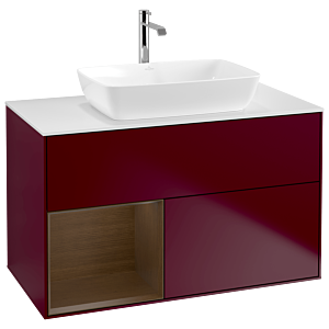 Villeroy und Boch Finion Waschtischunterschrank G771GNHB 100cm, Abdeckplatte white matt, Emotion, Regale Walnut Veneer, Peony Matt