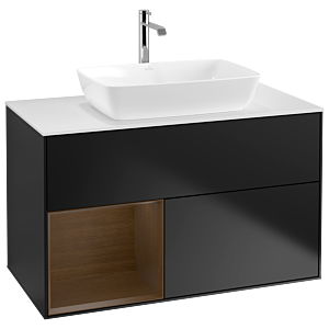 Villeroy and Boch Finion Villeroy and Boch Finion G771GNPD 100cm, cover plate white matt, Emotion, shelves Walnut Veneer , black matt lacquer