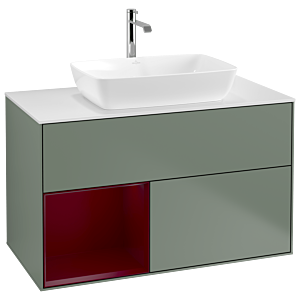 Villeroy und Boch Finion Waschtischunterschrank G771HBGM 100cm, Abdeckplatte white matt, Emotion, Regale Peony matt lacquer, Olive Matt Lacquer