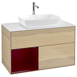 Villeroy und Boch Finion Waschtischunterschrank G771HBPC 100cm, Abdeckplatte white matt, Emotion, Regale Peony matt lacquer, Oak Veneer
